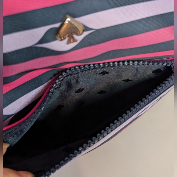 Kate Spade Jae Nylon Pink Striped Patrice Lip Weekender Duffel Bag Like New - Picture 5 of 13